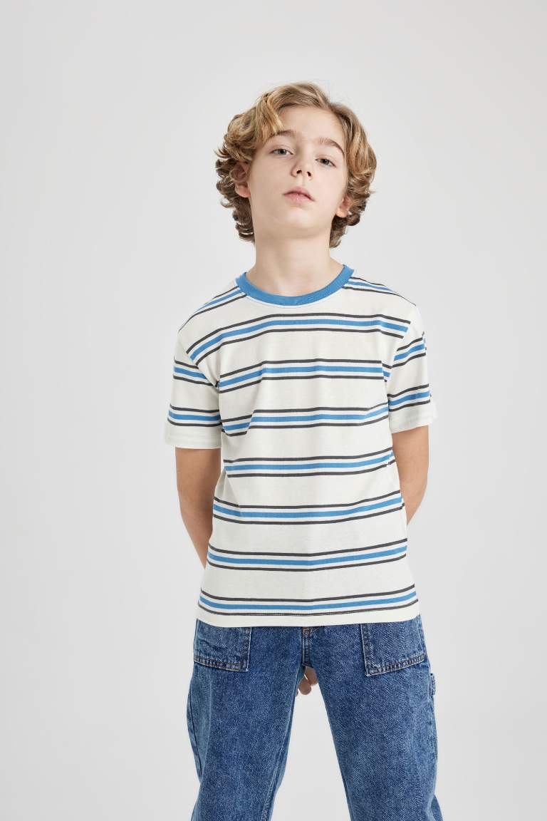 Boy Regular Fit Crew Neck Striped Short Sleeve T-Shirt