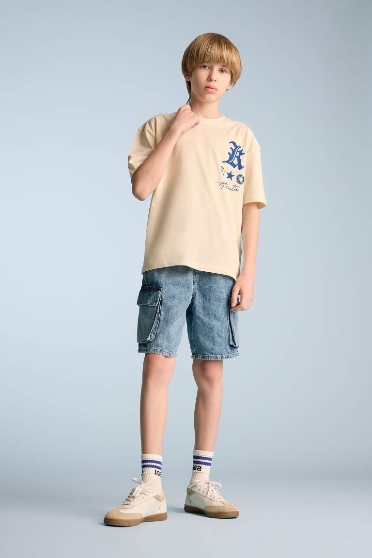 Футболка oversize для мальчиков с круглым вырезом и принтом с коротким рукавом