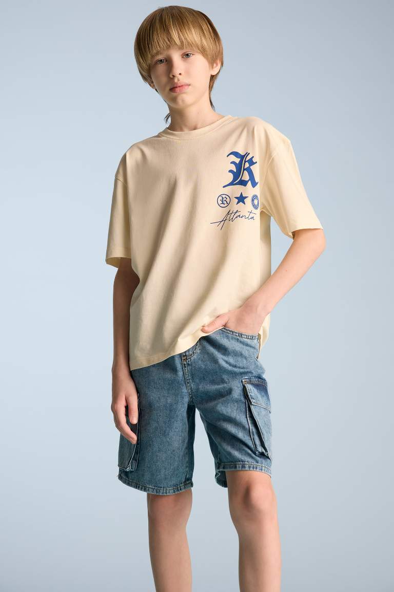 Футболка oversize для мальчиков с круглым вырезом и принтом с коротким рукавом
