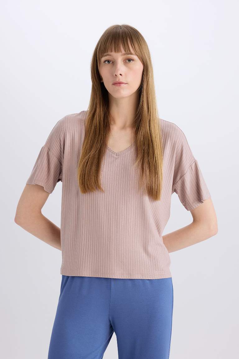 Regular Fit V-Neck Viscose Knitted Tops