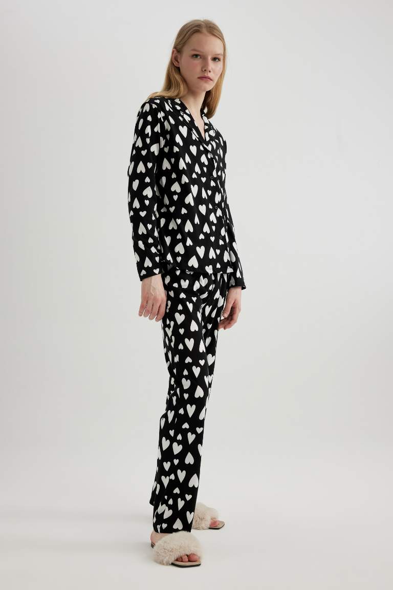 Fall in Love Kalp Desenli Uzun Kollu Pijama Takımı