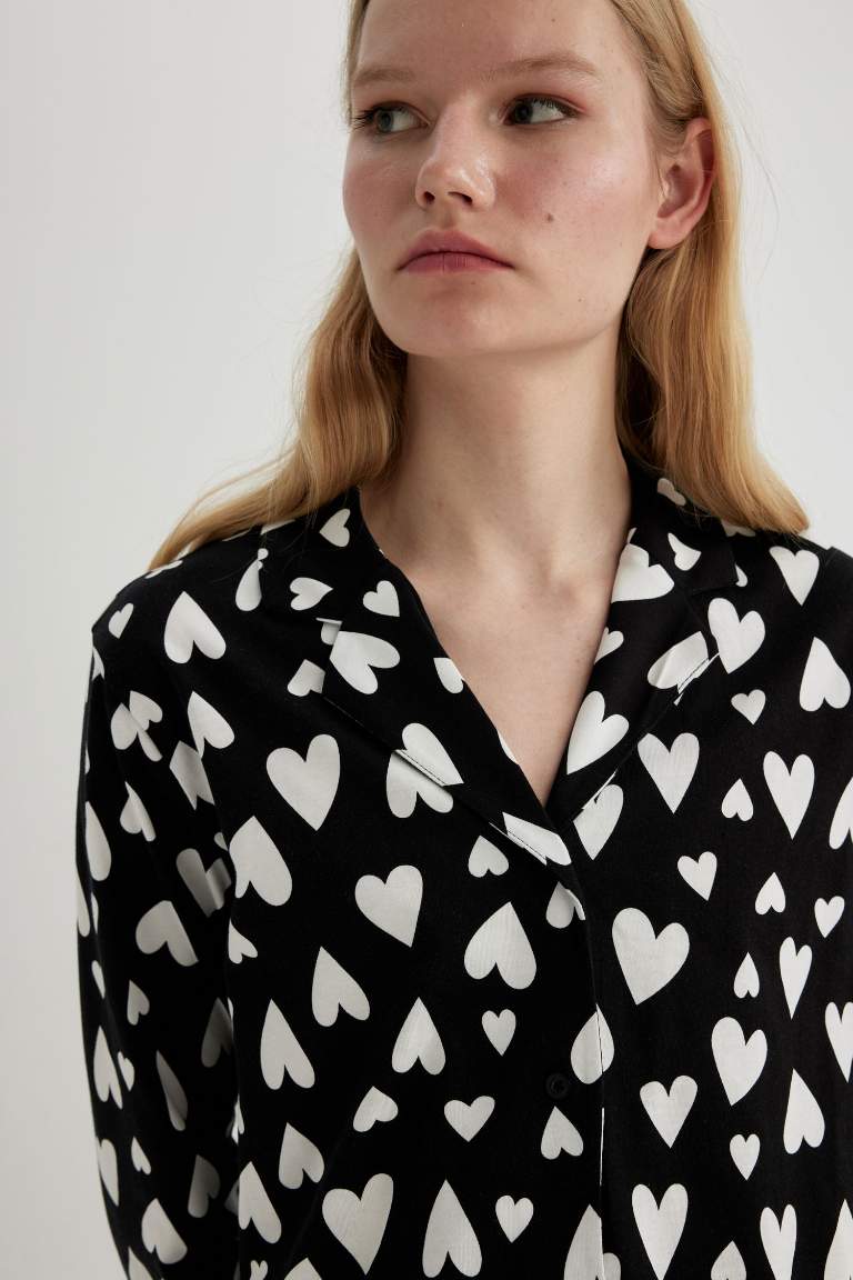 Fall in Love Kalp Desenli Uzun Kollu Pijama Takımı