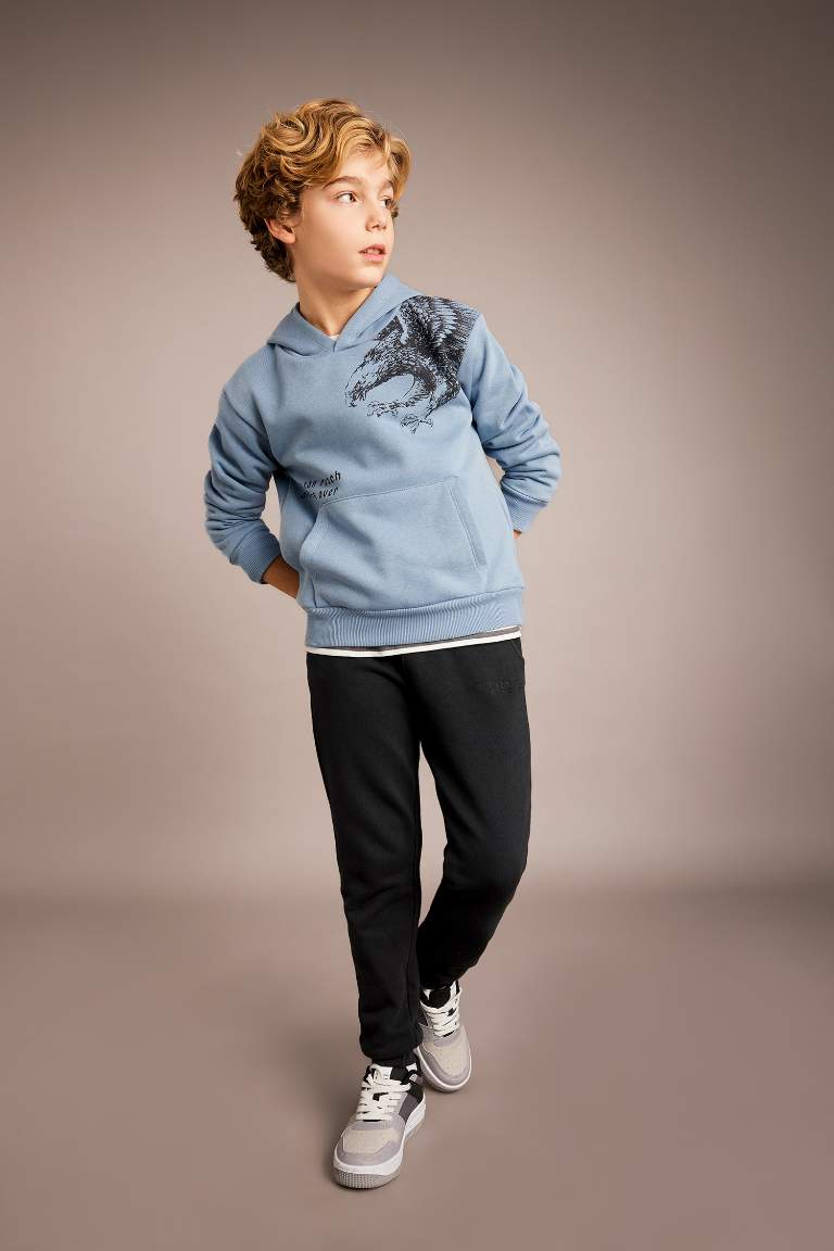 Erkek Çocuk Baskılı Kapüşonlu Kalın Sweatshirt