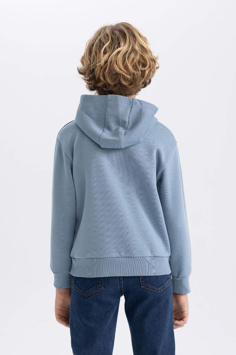 Erkek Çocuk Baskılı Kapüşonlu Kalın Sweatshirt