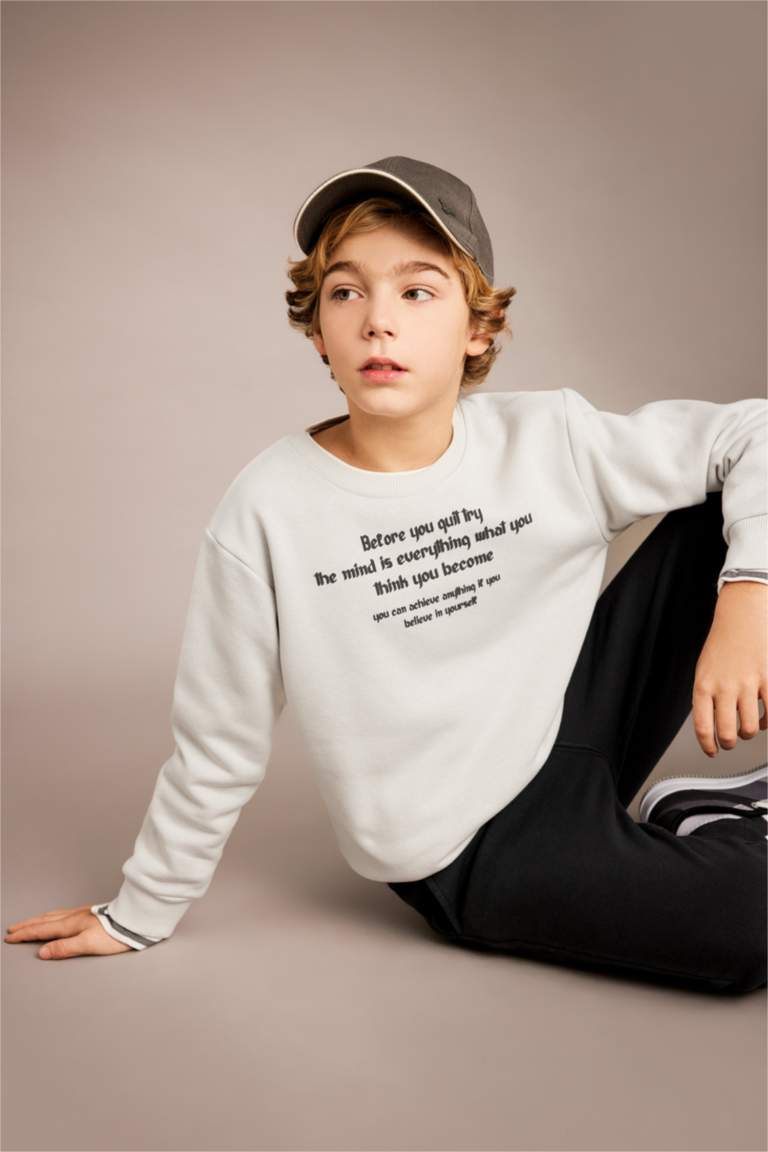 Erkek Çocuk Bisiklet Yaka Baskılı Sweatshirt