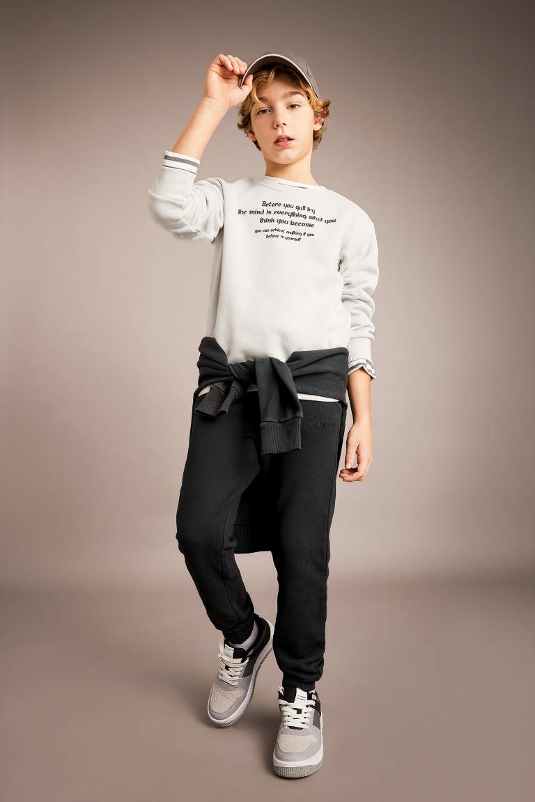 Erkek Çocuk Bisiklet Yaka Baskılı Sweatshirt