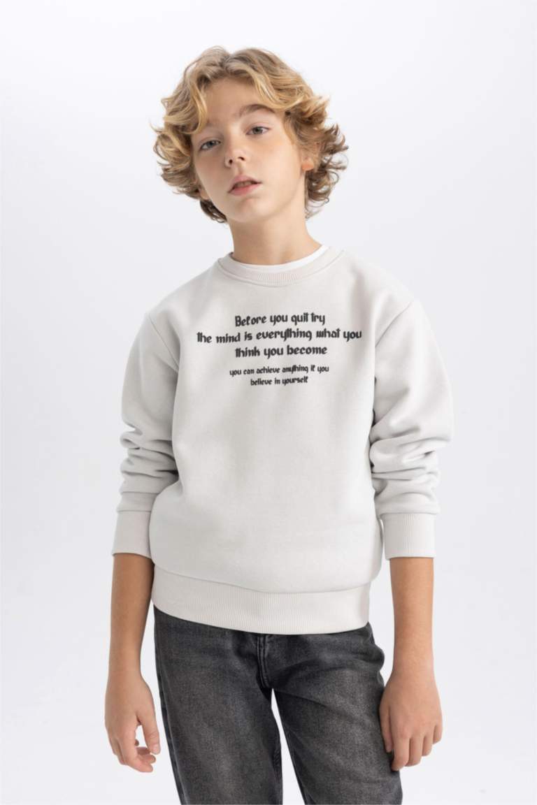 Erkek Çocuk Bisiklet Yaka Baskılı Sweatshirt