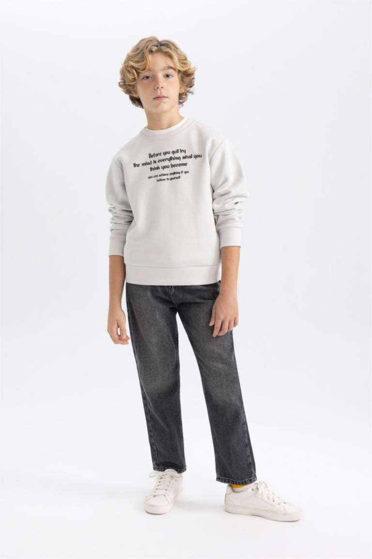 Erkek Çocuk Bisiklet Yaka Baskılı Sweatshirt