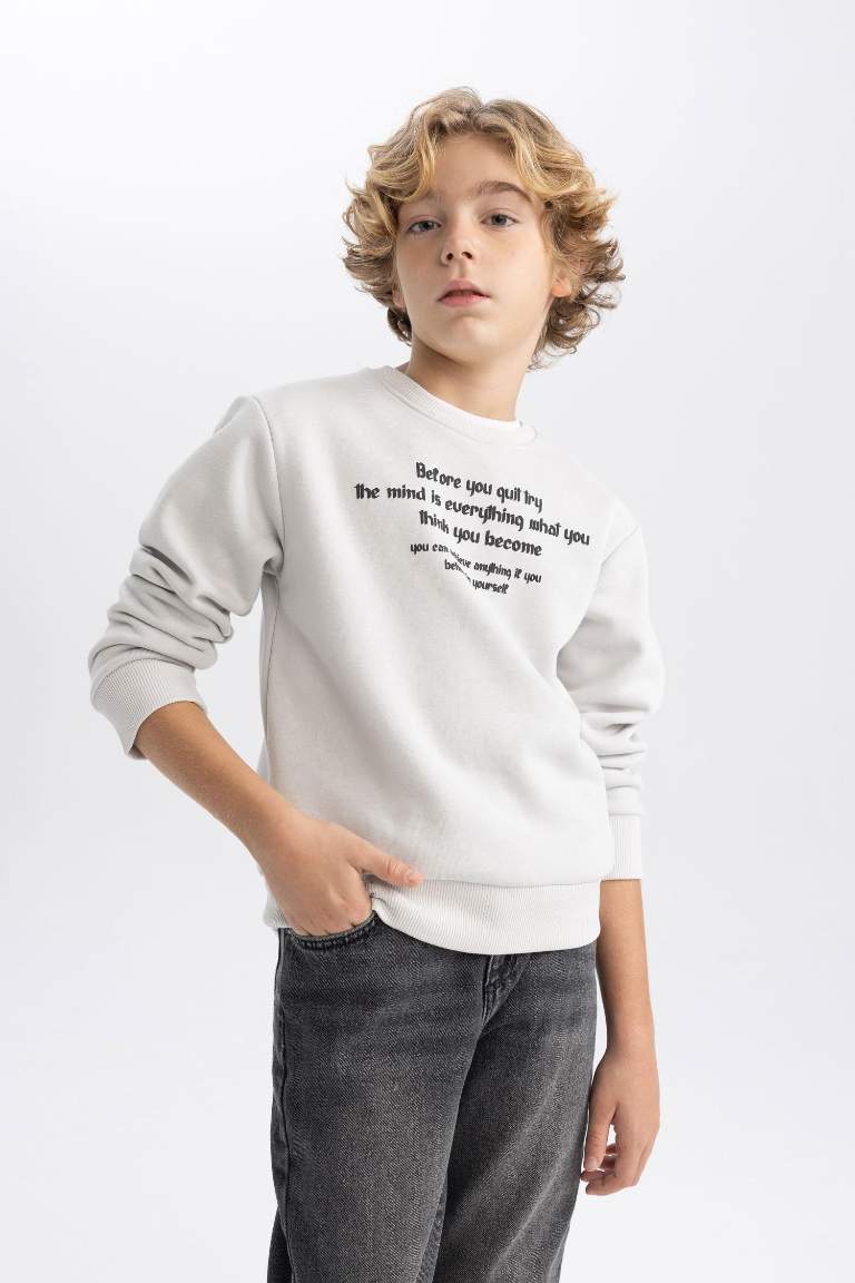 Erkek Çocuk Bisiklet Yaka Baskılı Sweatshirt