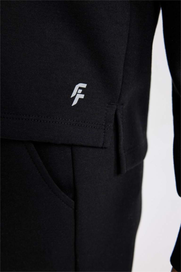 DeFactoFit Standart Fit Fermuarlı Dik Yaka Basic Düz Sporcu Sweatshirt
