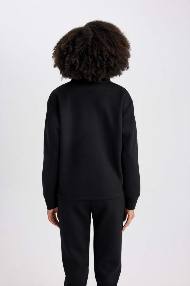 DeFactoFit Standart Fit Fermuarlı Dik Yaka Basic Düz Sporcu Sweatshirt