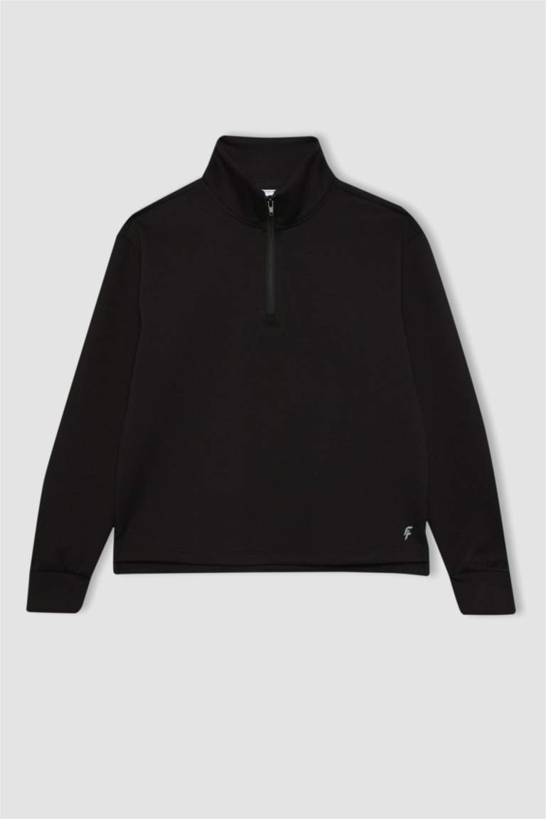 DeFactoFit Standart Fit Fermuarlı Dik Yaka Basic Düz Sporcu Sweatshirt