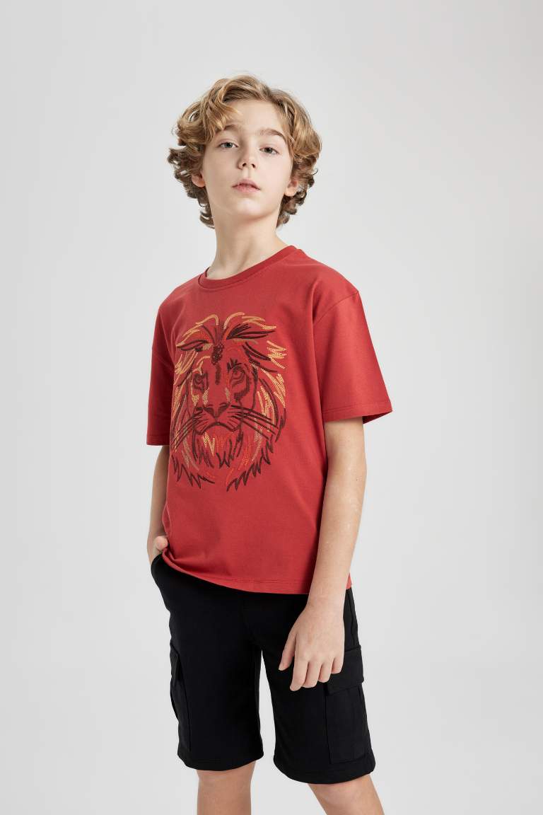 Boy Oversize Fit  Crew Neck Embroidered T-Shirt