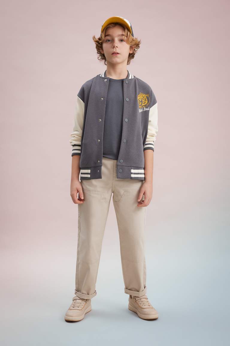 Boy Printed Bomber Collar College Cardigan