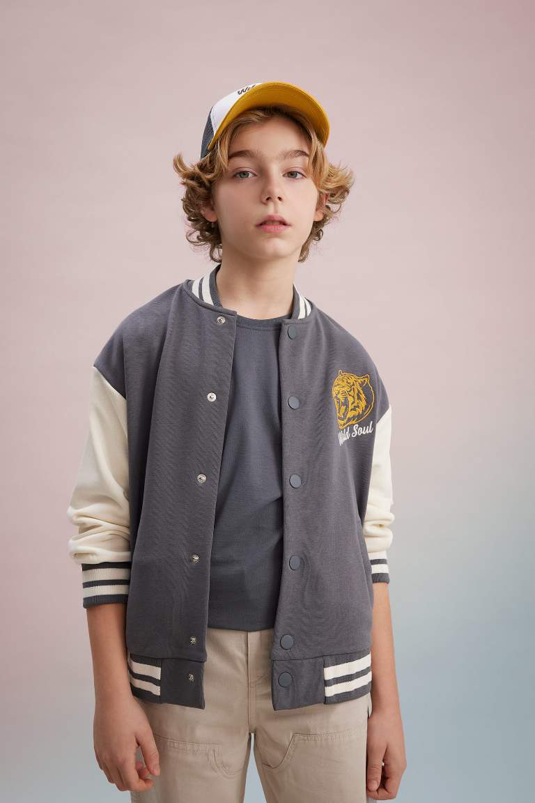 Boy Printed Bomber Collar College Cardigan