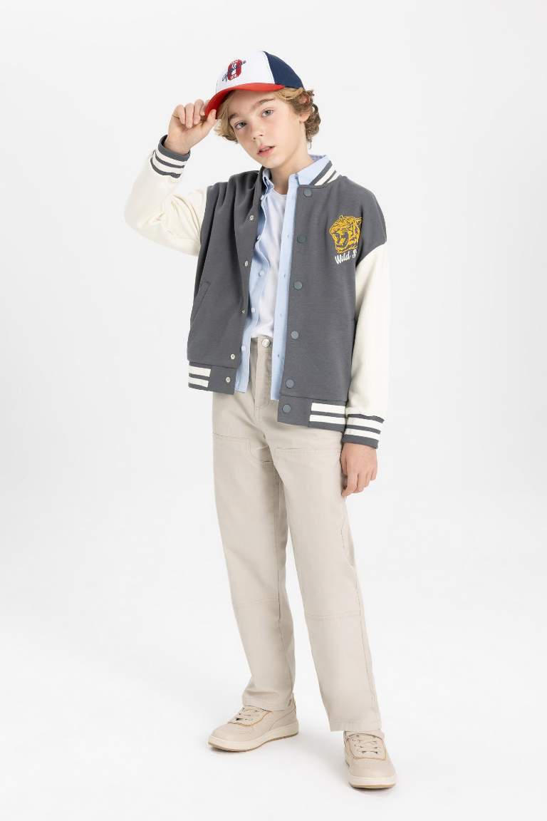 Boy Printed Bomber Collar College Cardigan