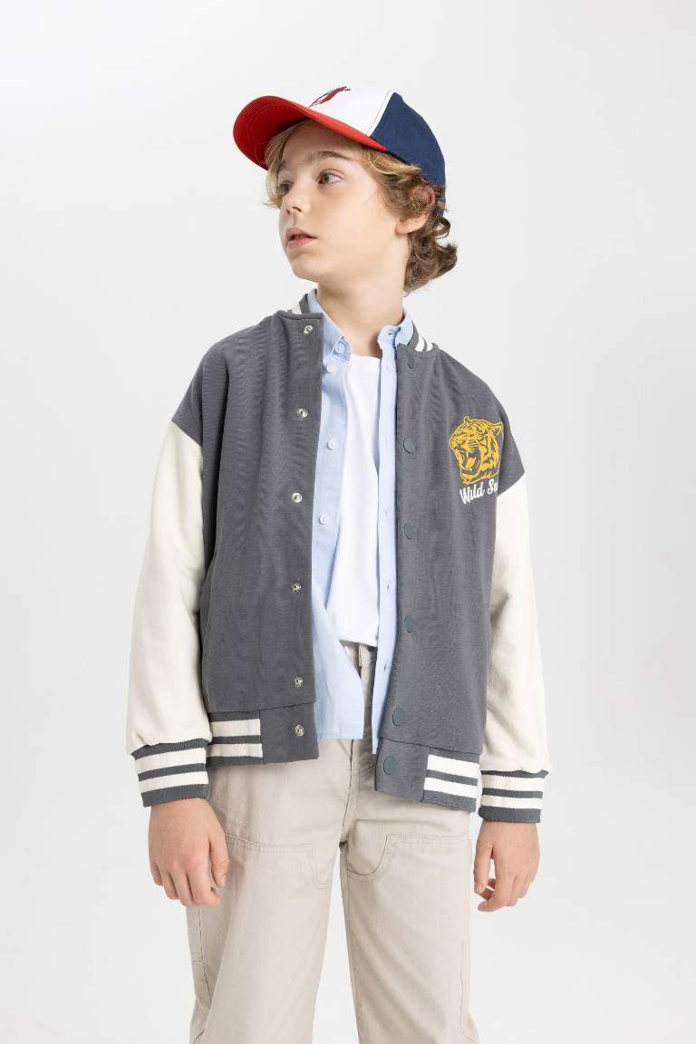 Boy Printed Bomber Collar College Cardigan