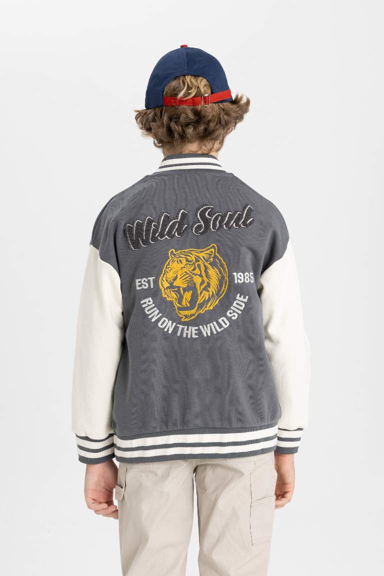 Boy Printed Bomber Collar College Cardigan