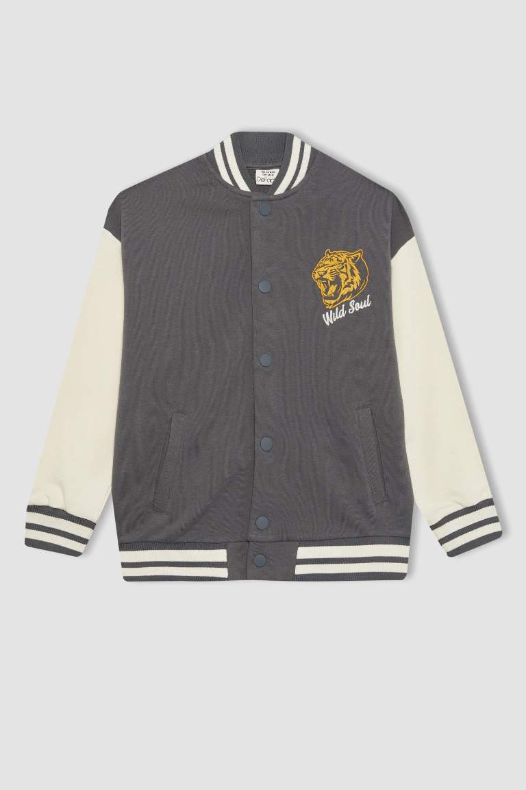 Boy Printed Bomber Collar College Cardigan