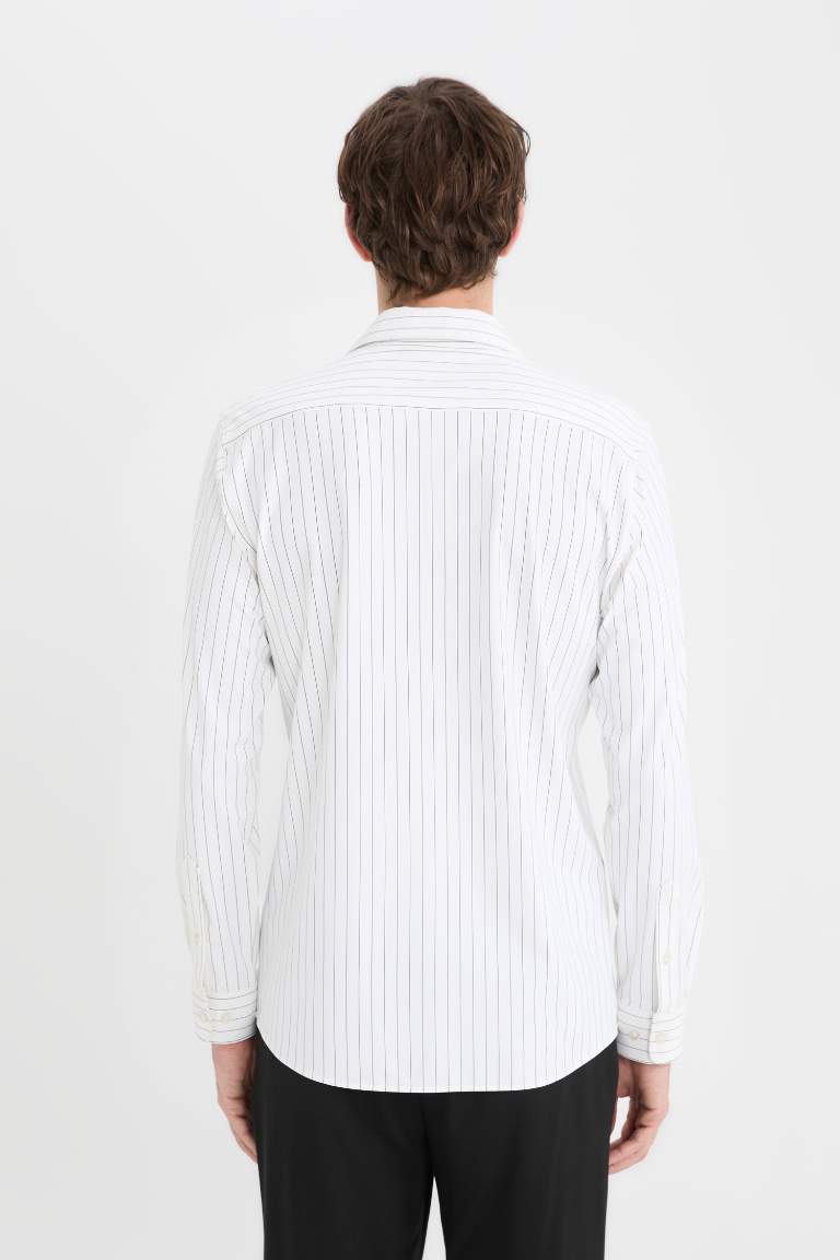 Slim Fit Polo Collar Striped Long Sleeve Shirt