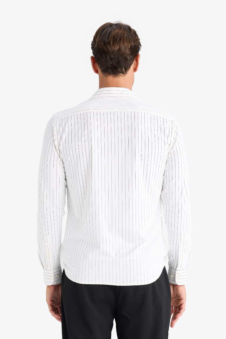 Slim Fit Polo Collar Striped Long Sleeve Shirt