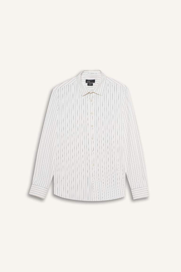 Slim Fit Polo Collar Striped Long Sleeve Shirt