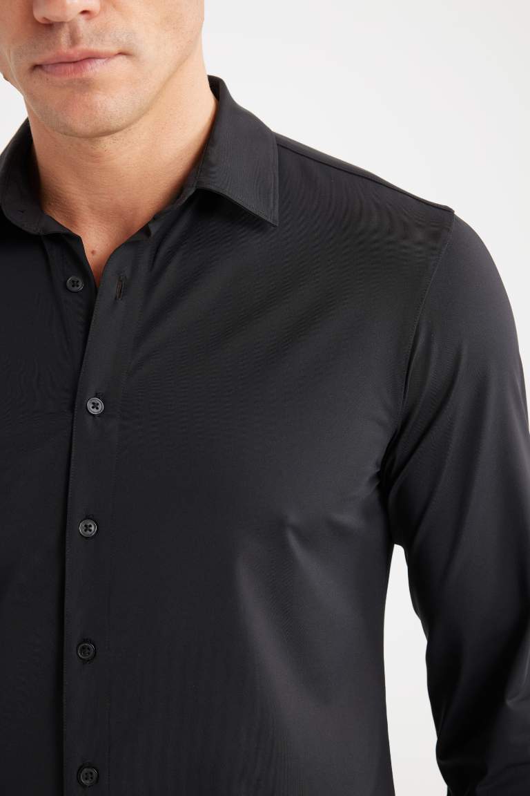 Slim Fit Polo Collar Long Sleeve Shirt