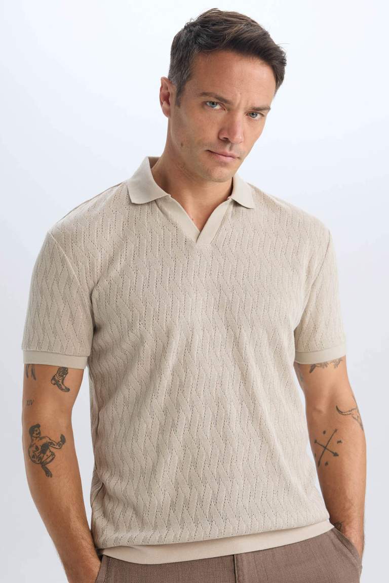 Regular Fit Knitting Look Polo T-Shirt