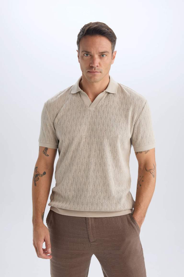 Regular Fit Knitting Look Polo T-Shirt