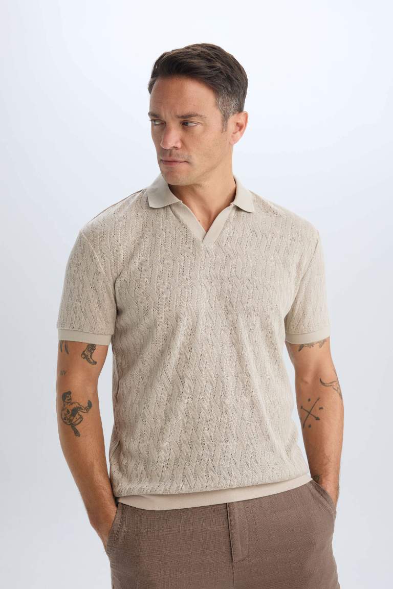 Regular Fit Knitting Look Polo T-Shirt