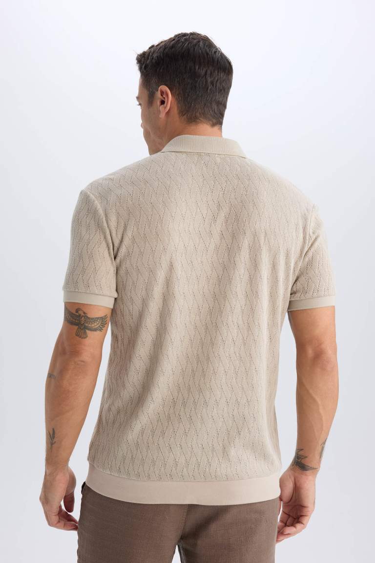 Regular Fit Knitting Look Polo T-Shirt