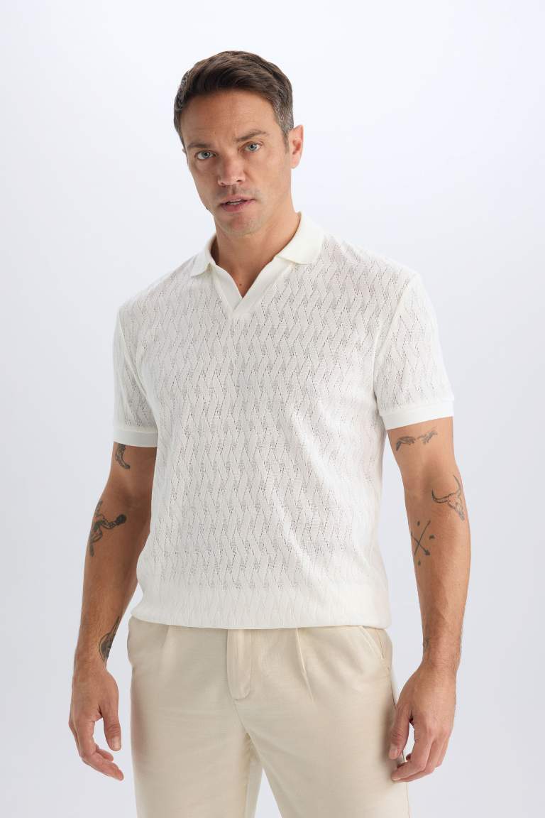 Regular Fit Knitting Look Polo T-Shirt