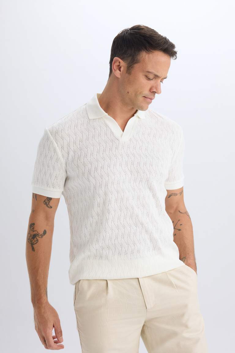 Regular Fit Knitting Look Polo T-Shirt