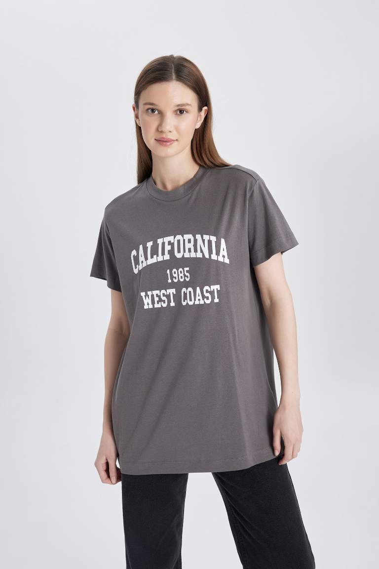 Regular Fit Crew Neck University Printed Tunic