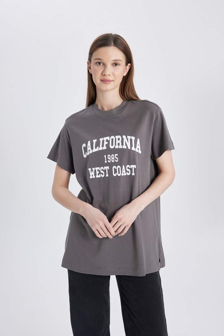 Regular Fit Crew Neck University Printed Tunic