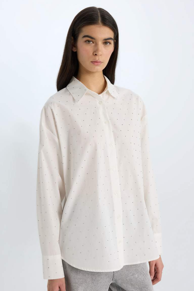 Chemise de Noël Oversize à Manches Longues en Popeline