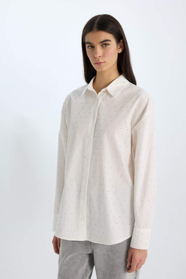 Chemise de Noël Oversize à Manches Longues en Popeline