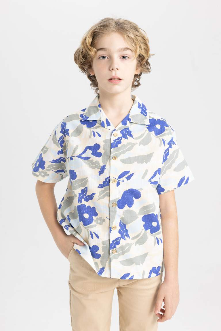 Boy Oversize Fit Patterned Viscose Short Sleeve Shirt