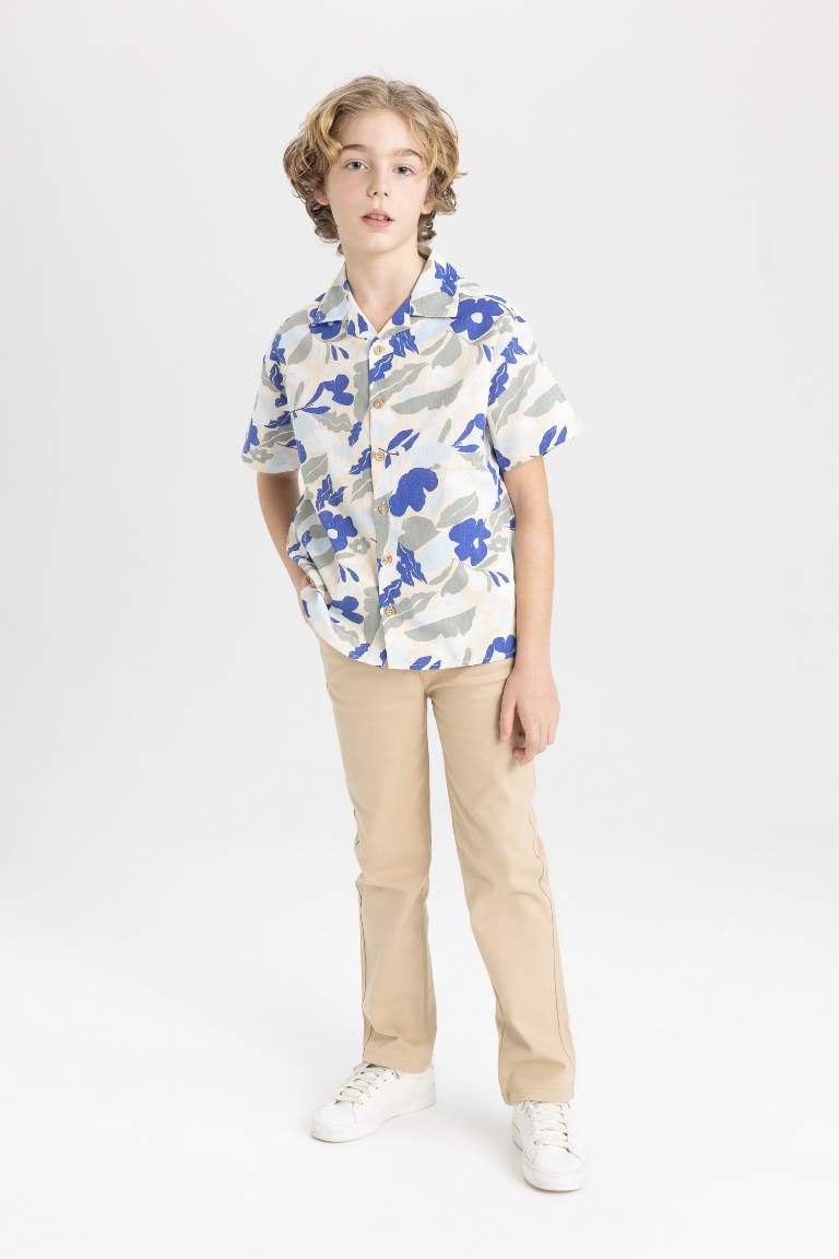 Boy Oversize Fit Patterned Viscose Short Sleeve Shirt