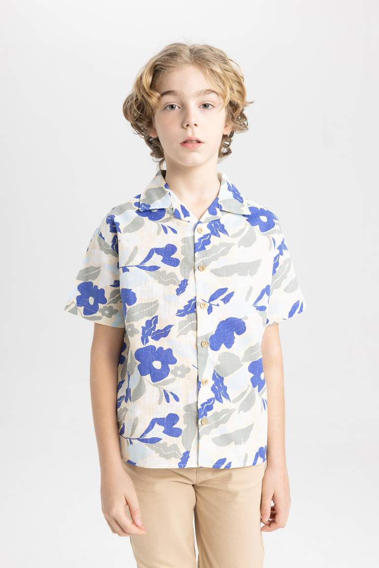 Boy Oversize Fit Patterned Viscose Short Sleeve Shirt