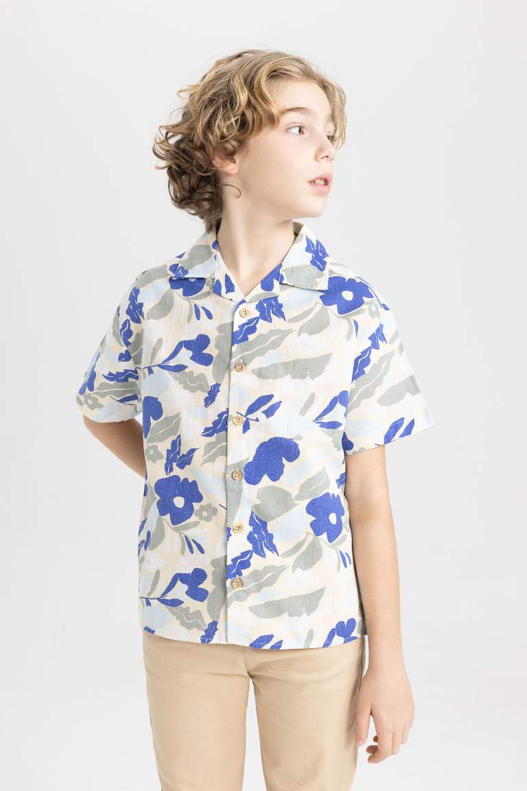 Boy Oversize Fit Patterned Viscose Short Sleeve Shirt