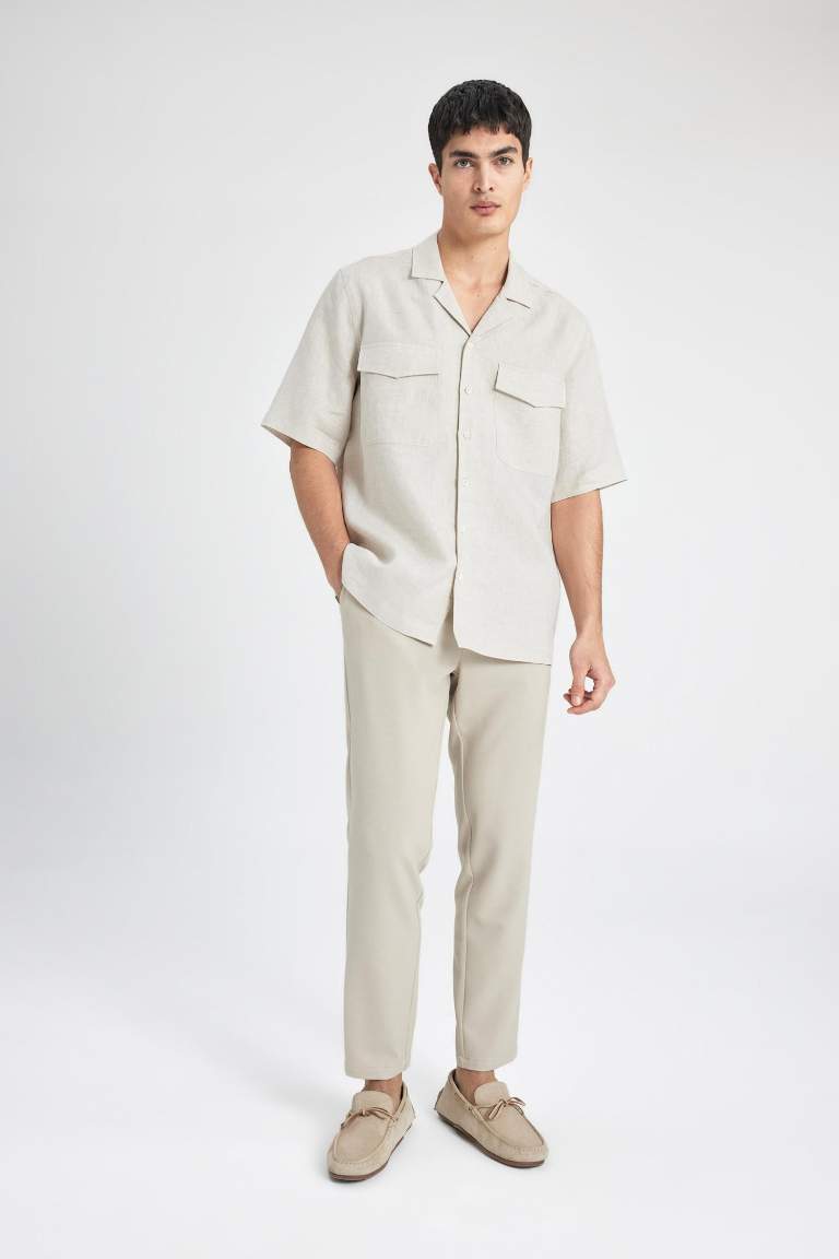 Relax Fit Polo Collar Linen Short Sleeve Shirt