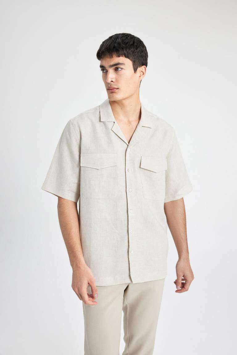 Relax Fit Polo Collar Linen Short Sleeve Shirt