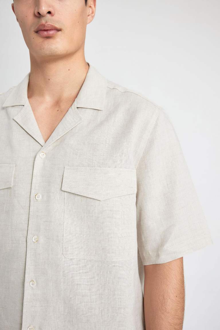 Relax Fit Polo Collar Linen Short Sleeve Shirt