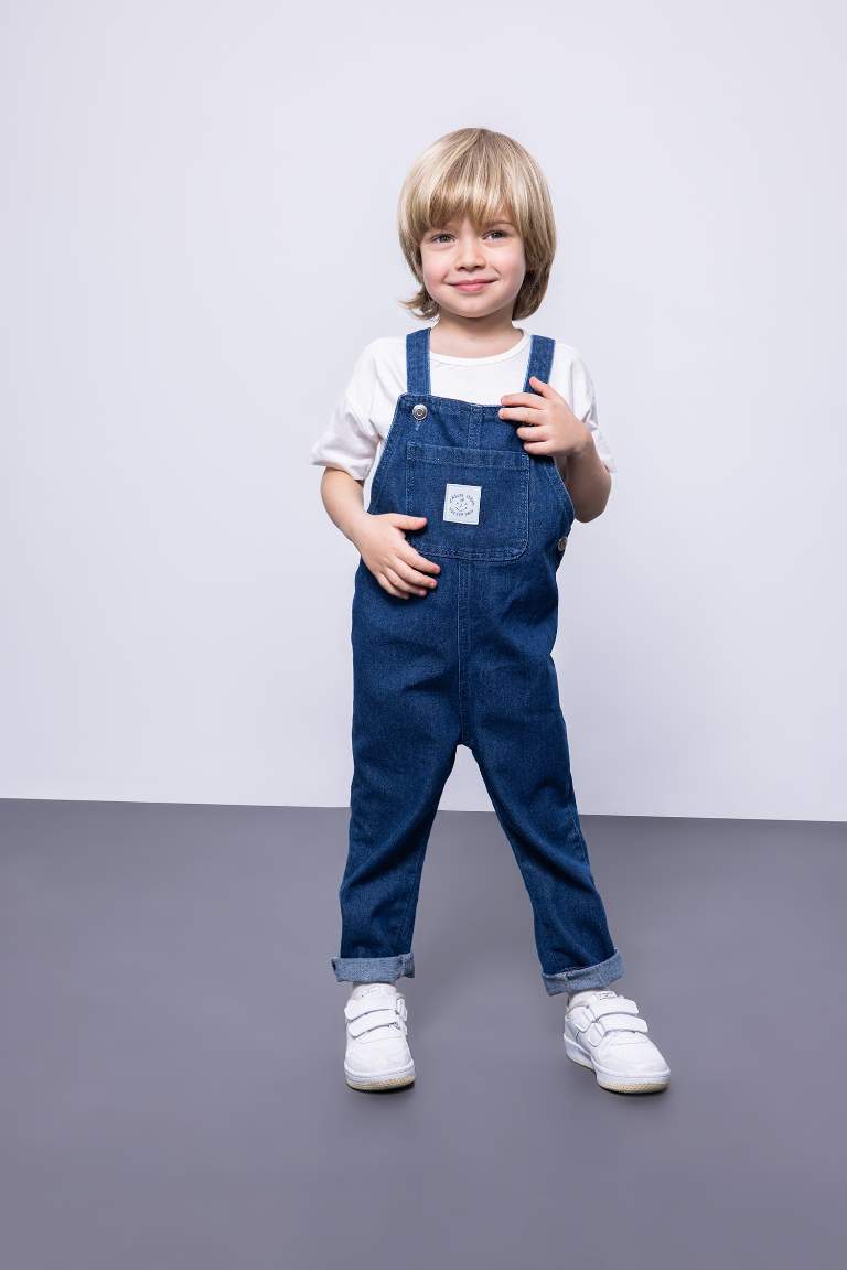 Baby Boy Label Printed Jean Jumpsuit