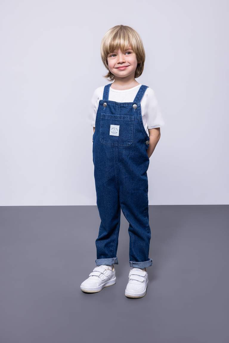 Baby Boy Label Printed Jean Jumpsuit