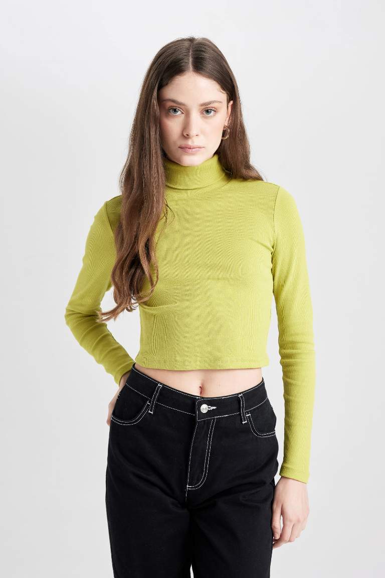 Fitted Turtleneck Corduroy Camisole Basic Long Sleeve T-Shirt