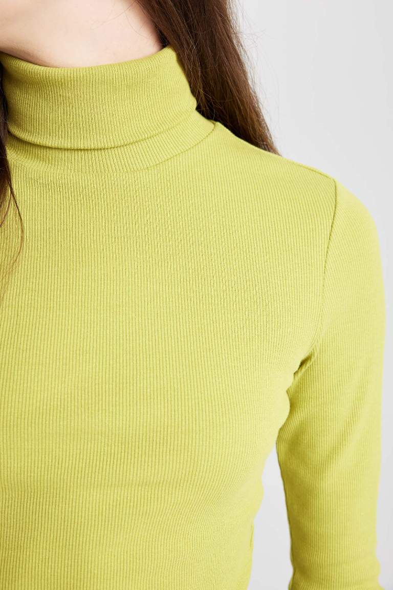 Fitted Turtleneck Corduroy Camisole Basic Long Sleeve T-Shirt