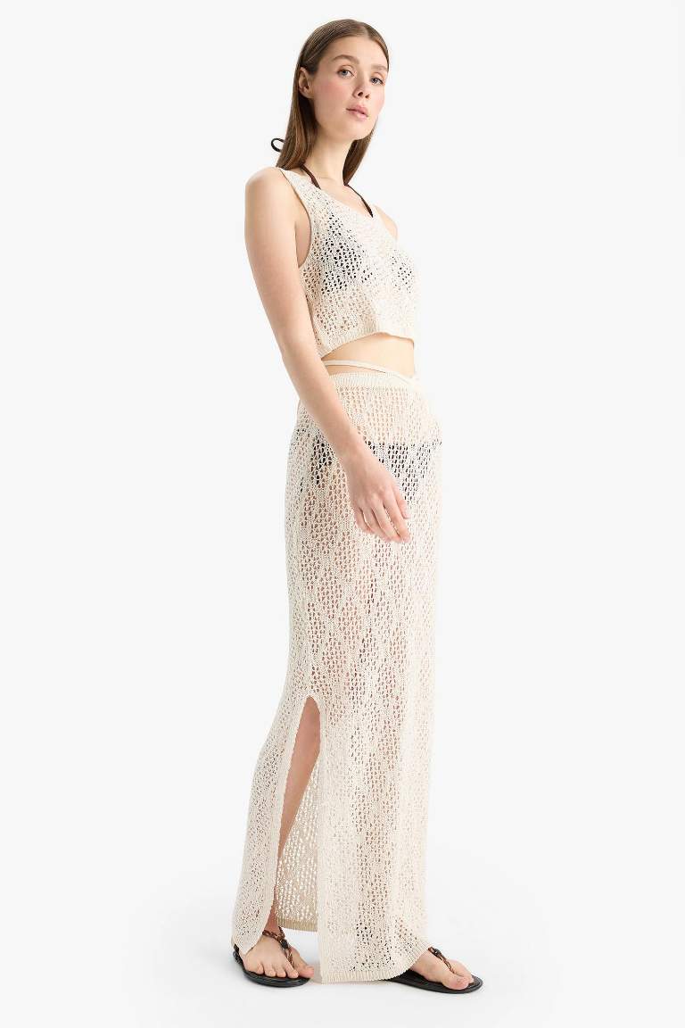 Regular Fit Ajurlu Triko Maxi Plaj Eteği-Fall in Love