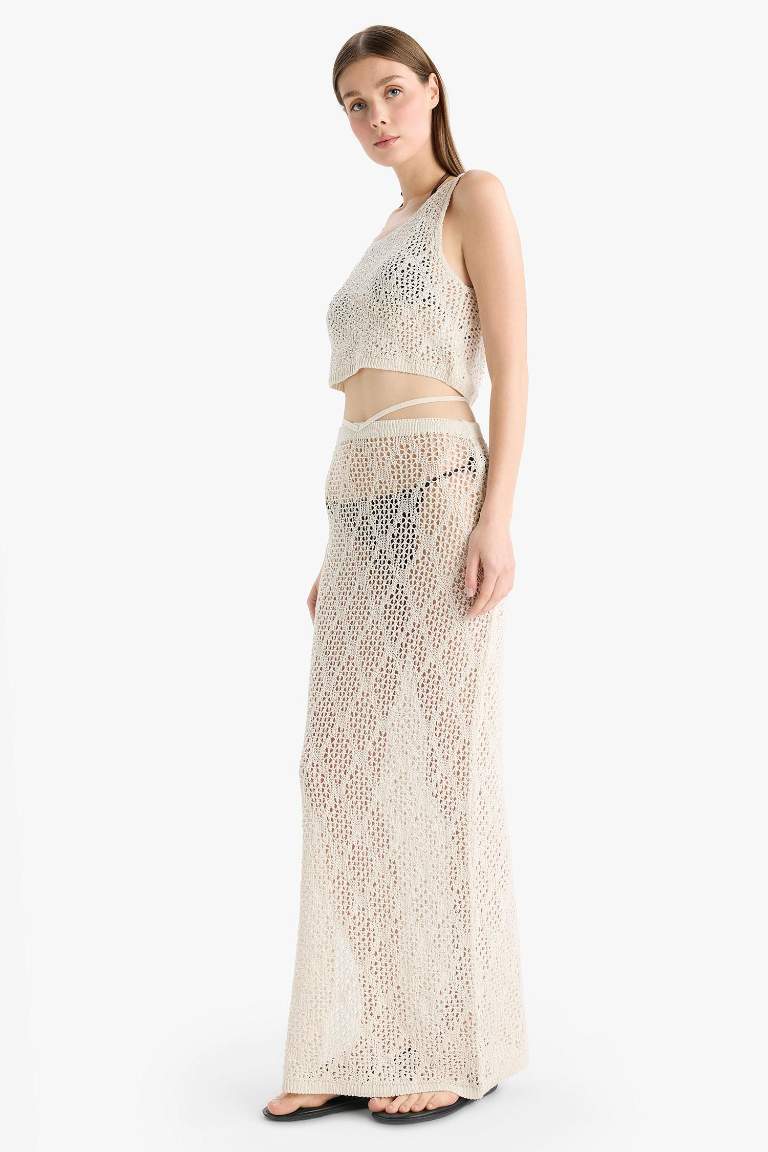 Regular Fit Ajurlu Triko Maxi Plaj Eteği-Fall in Love
